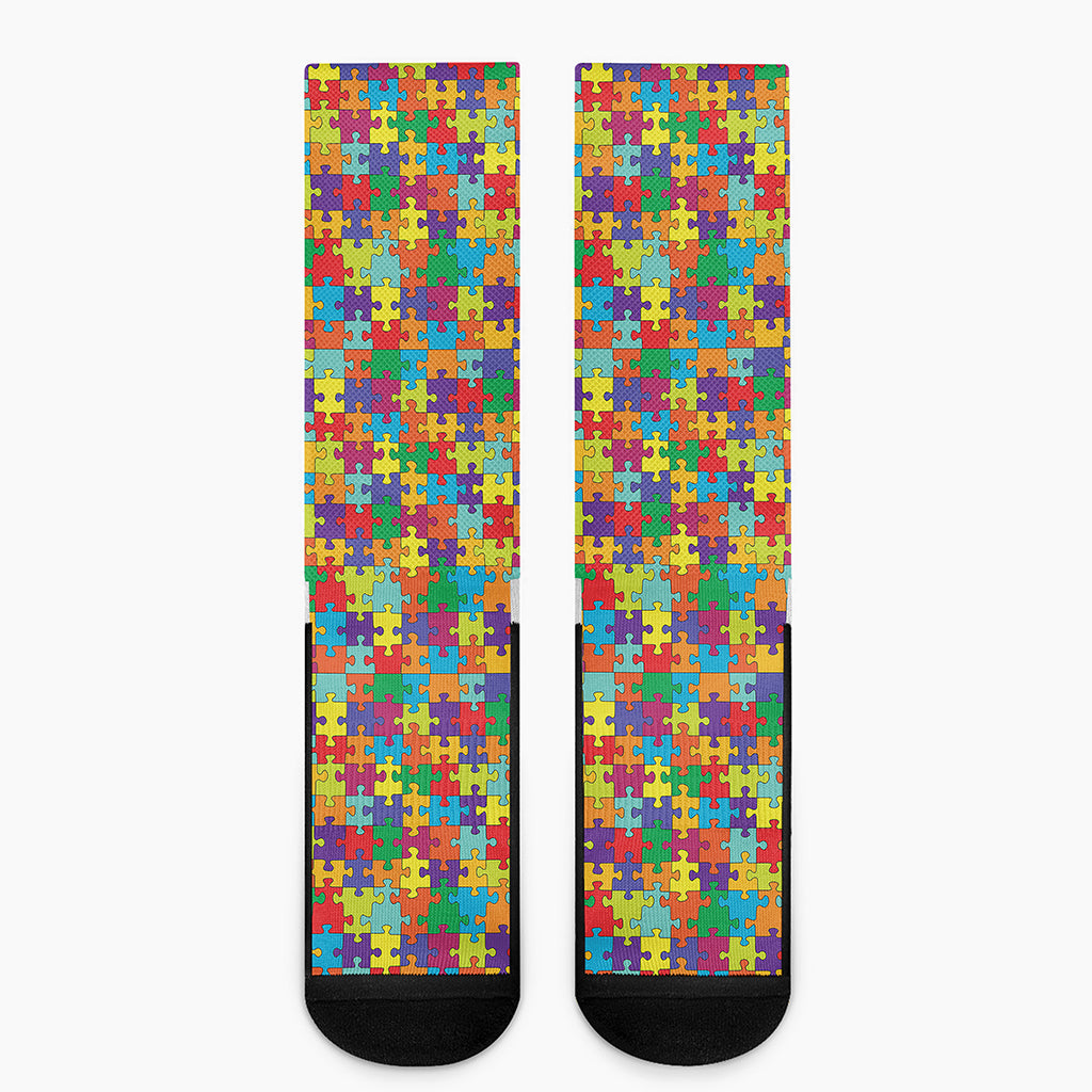 Colorful Autism Awareness Puzzle Print Crew Socks