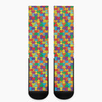 Colorful Autism Awareness Puzzle Print Crew Socks