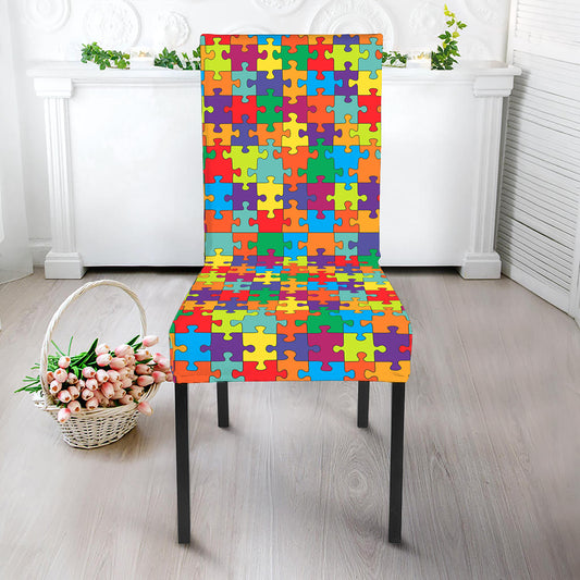 Colorful Autism Awareness Puzzle Print Dining Chair Slipcover