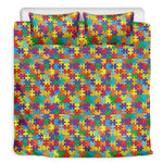 Colorful Autism Awareness Puzzle Print Duvet Cover Bedding Set