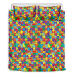 Colorful Autism Awareness Puzzle Print Duvet Cover Bedding Set