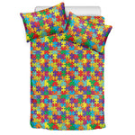 Colorful Autism Awareness Puzzle Print Duvet Cover Bedding Set