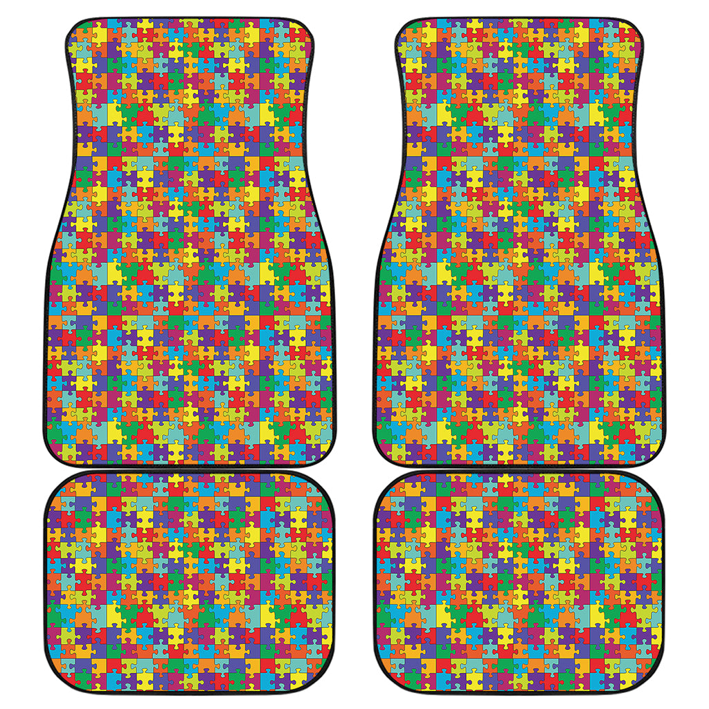 Colorful Autism Awareness Puzzle Print Front and Back Car Floor Mats
