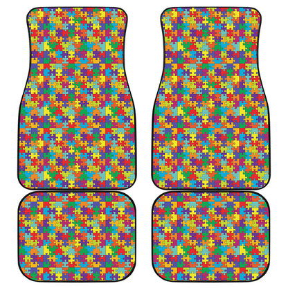 Colorful Autism Awareness Puzzle Print Front and Back Car Floor Mats