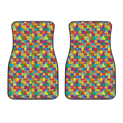 Colorful Autism Awareness Puzzle Print Front Car Floor Mats