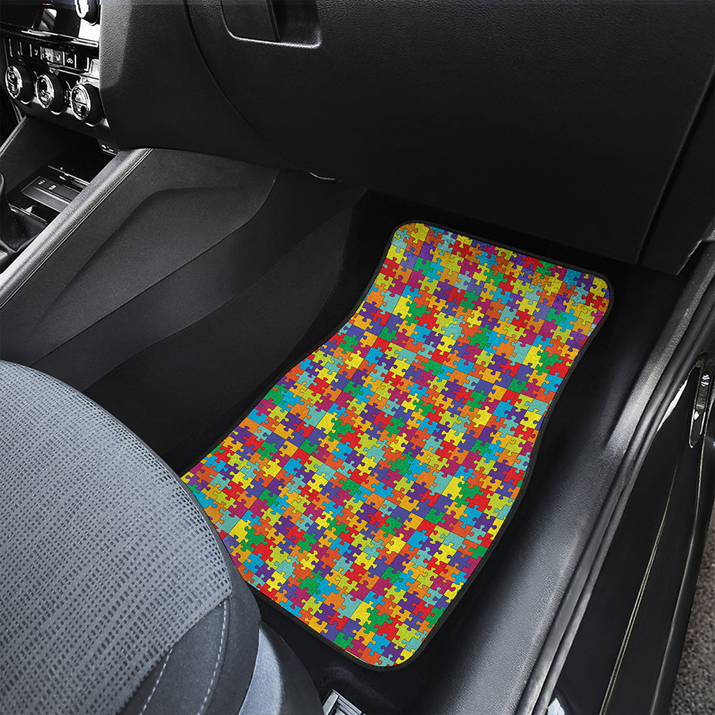 Colorful Autism Awareness Puzzle Print Front Car Floor Mats