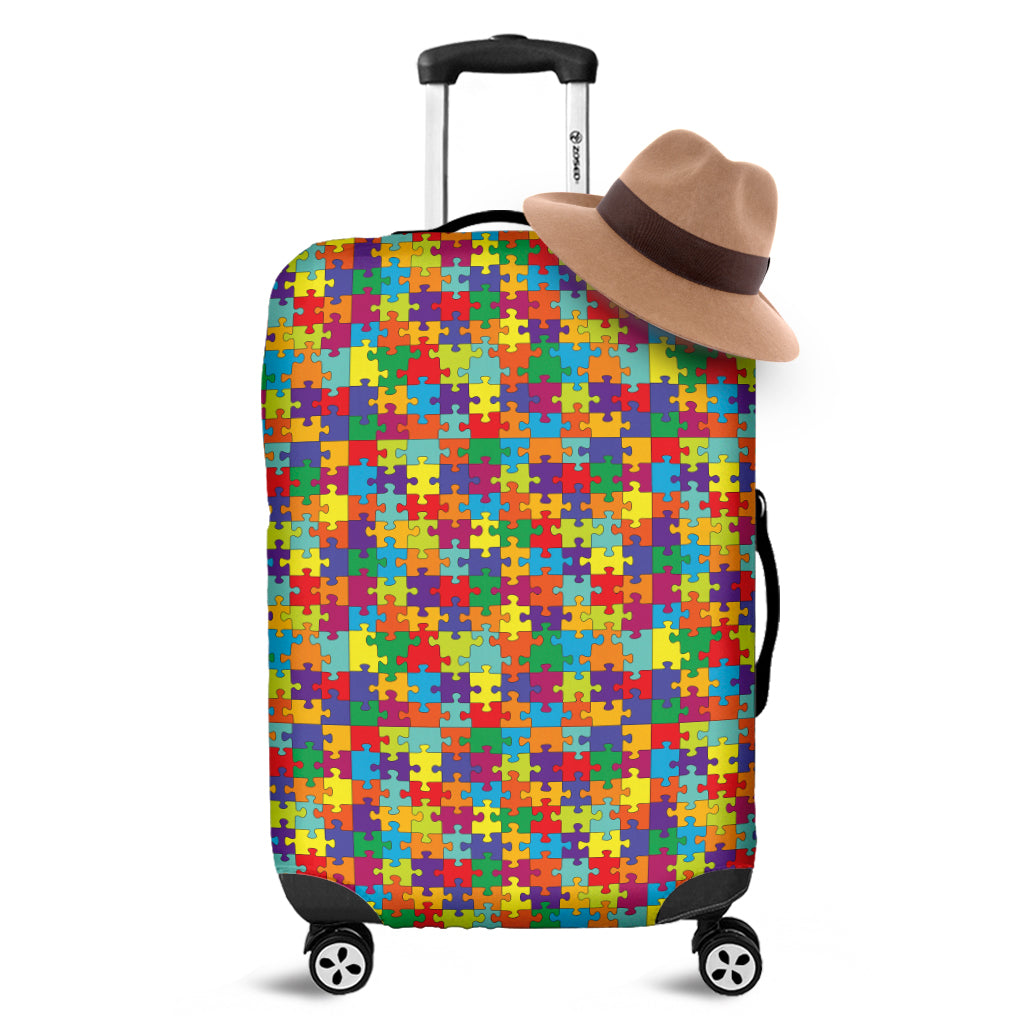 Colorful Autism Awareness Puzzle Print Luggage Cover