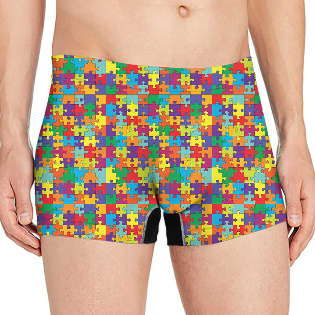Colorful Autism Awareness Puzzle Print Men's Boxer Briefs