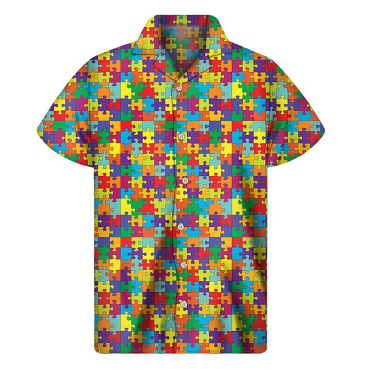 Colorful Autism Awareness Puzzle Print Men's Short Sleeve Shirt