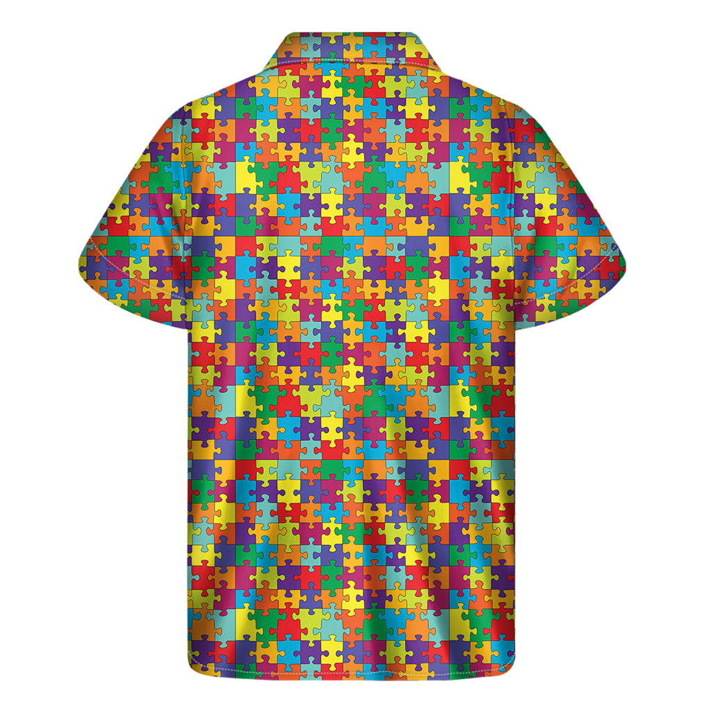 Colorful Autism Awareness Puzzle Print Men's Short Sleeve Shirt