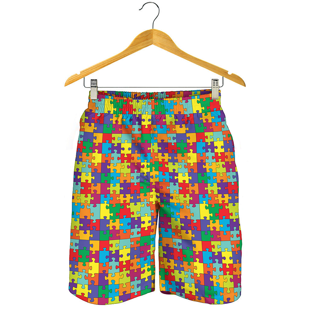 Colorful Autism Awareness Puzzle Print Men's Shorts
