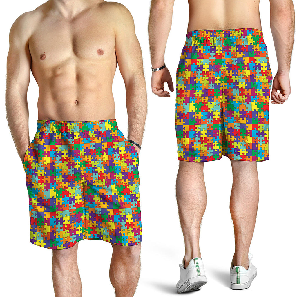 Colorful Autism Awareness Puzzle Print Men's Shorts