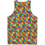 Colorful Autism Awareness Puzzle Print Men's Tank Top