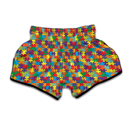 Colorful Autism Awareness Puzzle Print Muay Thai Boxing Shorts