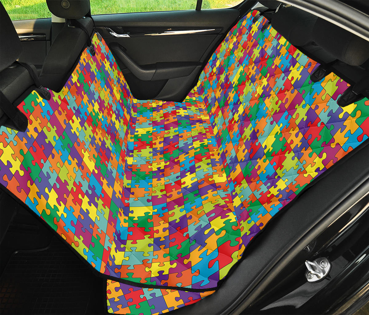 Colorful Autism Awareness Puzzle Print Pet Car Back Seat Cover
