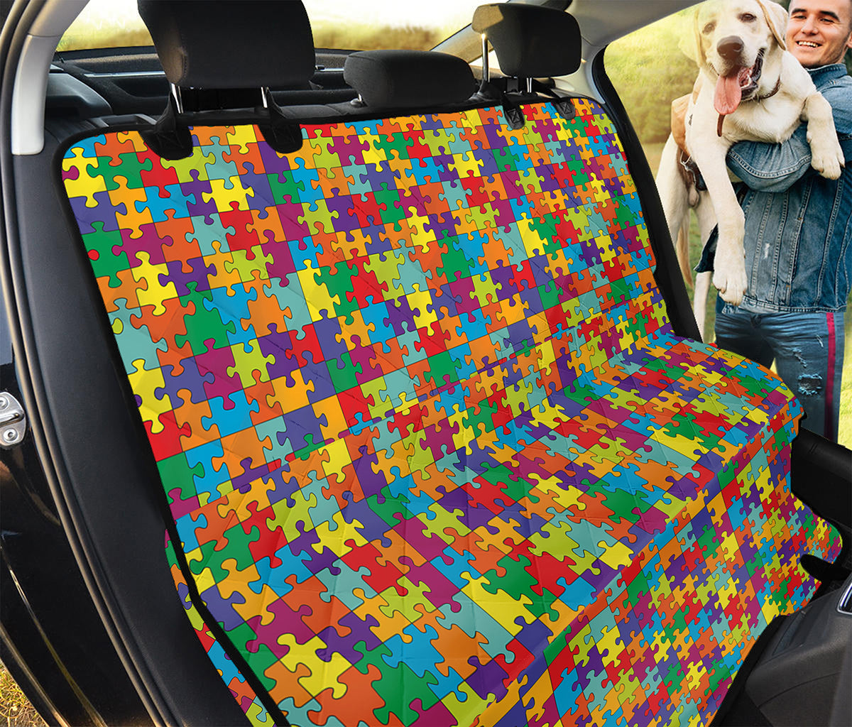 Colorful Autism Awareness Puzzle Print Pet Car Back Seat Cover