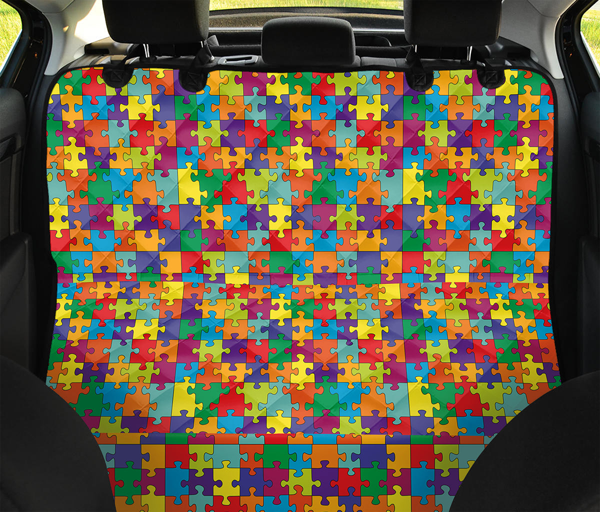 Colorful Autism Awareness Puzzle Print Pet Car Back Seat Cover