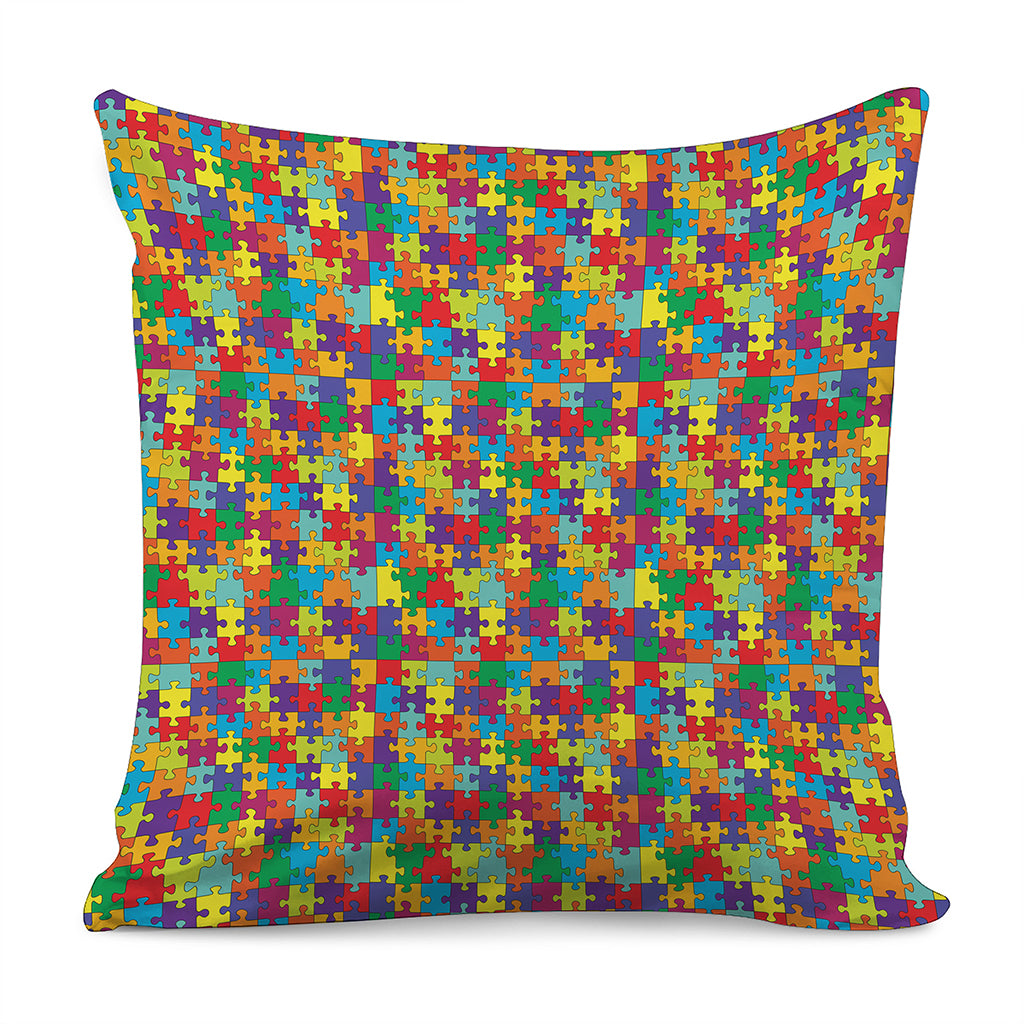 Colorful Autism Awareness Puzzle Print Pillow Cover