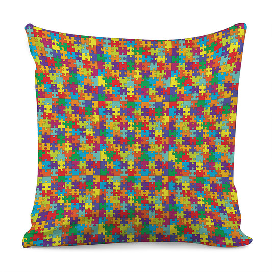 Colorful Autism Awareness Puzzle Print Pillow Cover