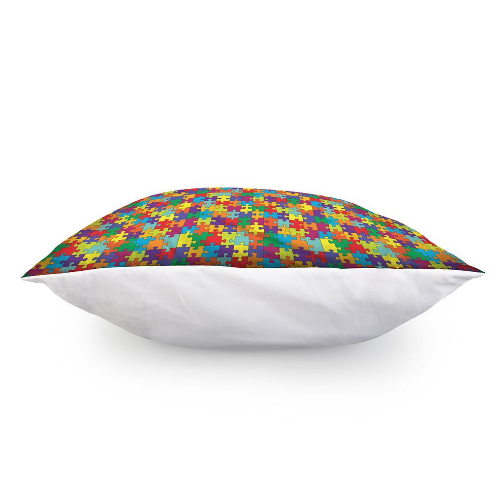 Colorful Autism Awareness Puzzle Print Pillow Cover