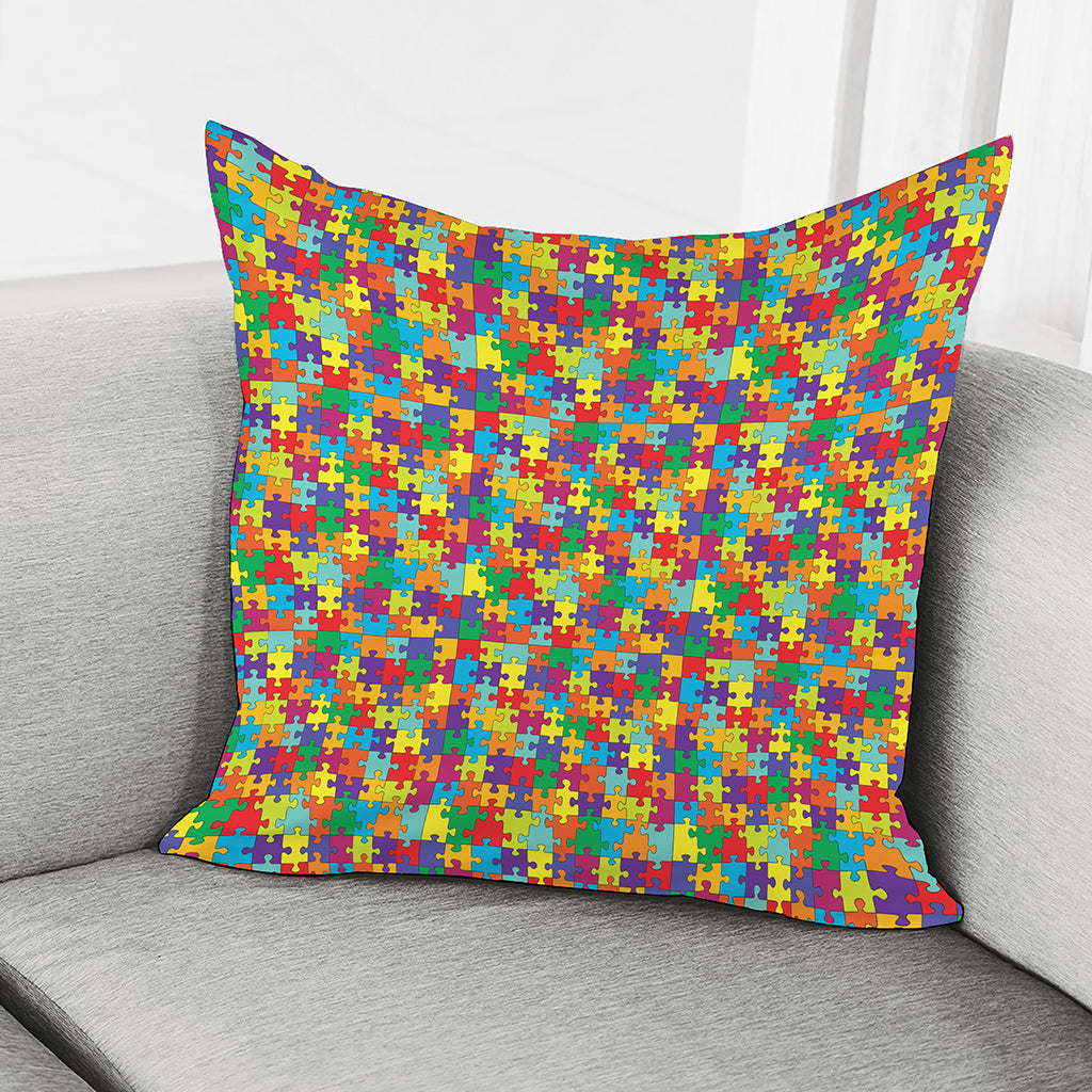 Colorful Autism Awareness Puzzle Print Pillow Cover