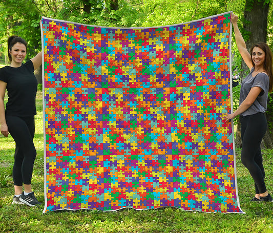 Colorful Autism Awareness Puzzle Print Quilt