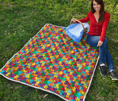 Colorful Autism Awareness Puzzle Print Quilt