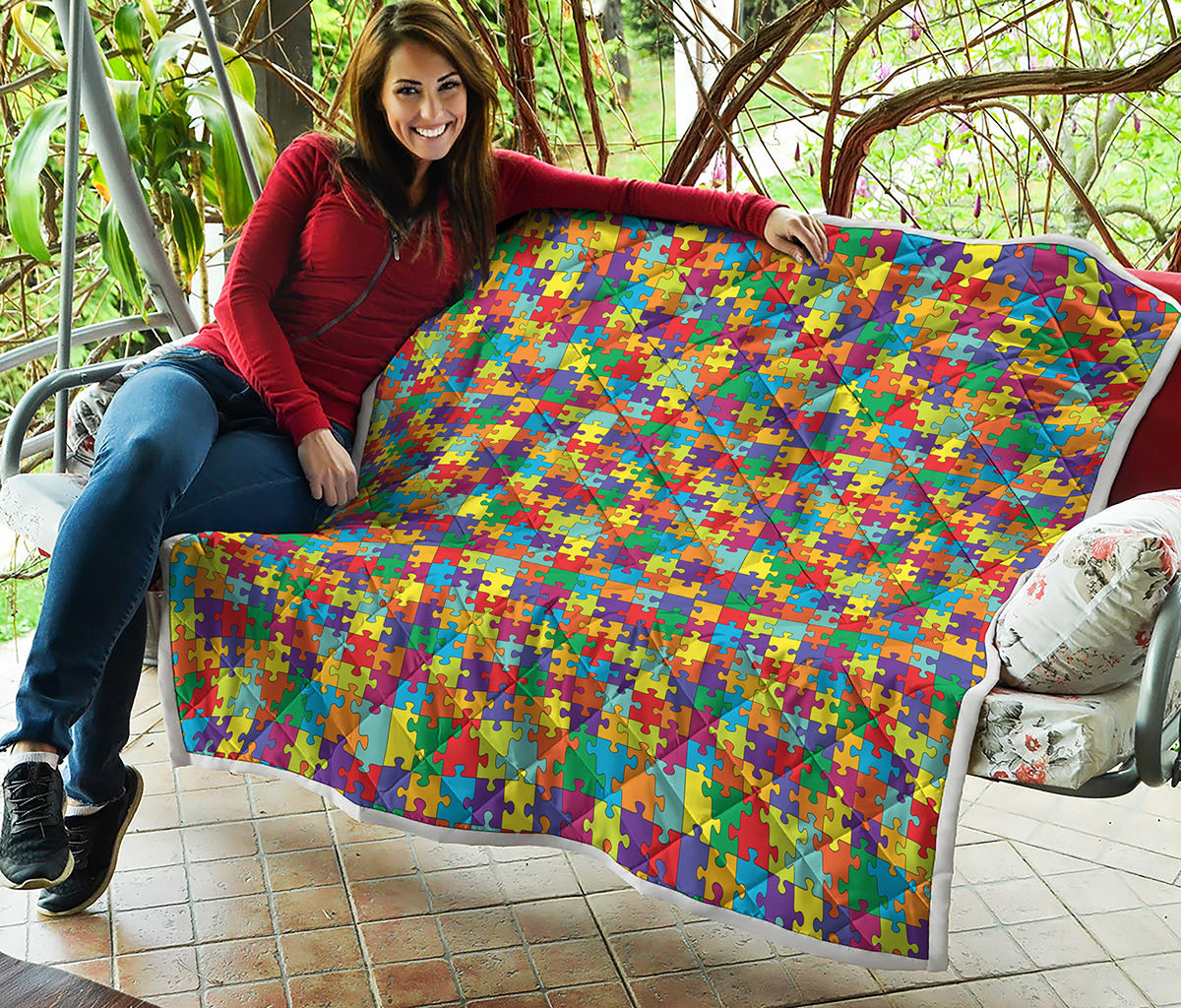 Colorful Autism Awareness Puzzle Print Quilt