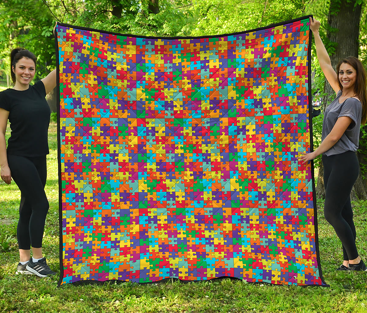 Colorful Autism Awareness Puzzle Print Quilt