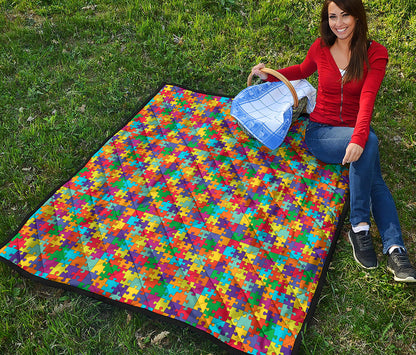 Colorful Autism Awareness Puzzle Print Quilt