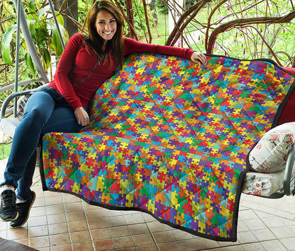 Colorful Autism Awareness Puzzle Print Quilt