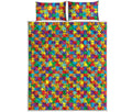 Colorful Autism Awareness Puzzle Print Quilt Bed Set