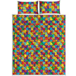 Colorful Autism Awareness Puzzle Print Quilt Bed Set