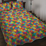 Colorful Autism Awareness Puzzle Print Quilt Bed Set