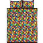 Colorful Autism Awareness Puzzle Print Quilt Bed Set