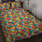 Colorful Autism Awareness Puzzle Print Quilt Bed Set