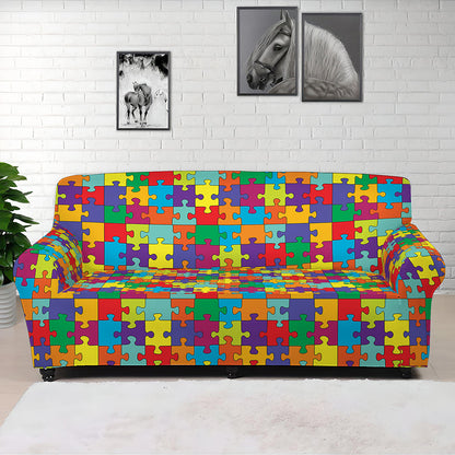 Colorful Autism Awareness Puzzle Print Sofa Cover