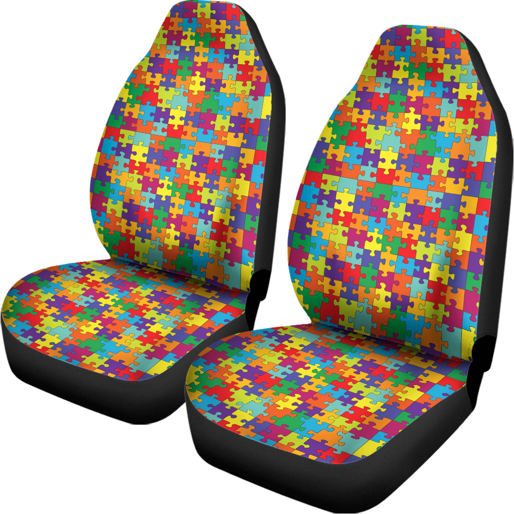 Colorful Autism Awareness Puzzle Print Universal Fit Car Seat Covers
