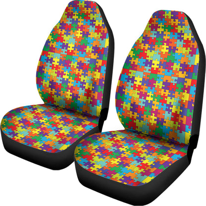 Colorful Autism Awareness Puzzle Print Universal Fit Car Seat Covers