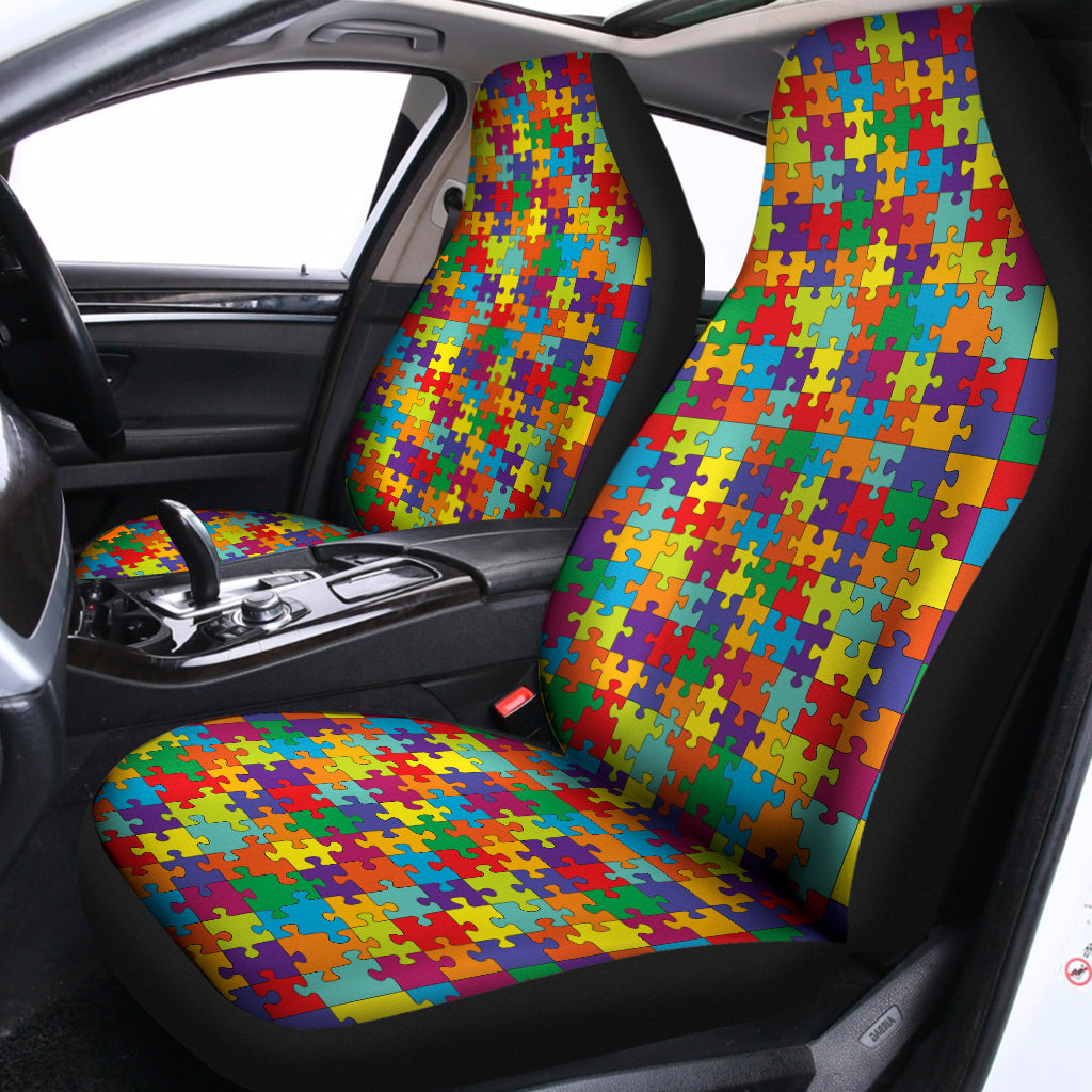 Colorful Autism Awareness Puzzle Print Universal Fit Car Seat Covers