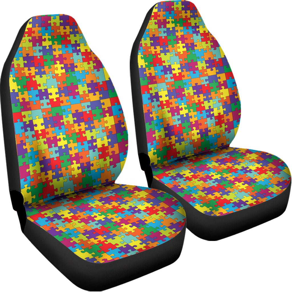Colorful Autism Awareness Puzzle Print Universal Fit Car Seat Covers