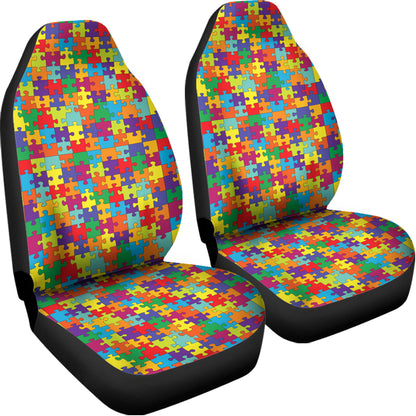 Colorful Autism Awareness Puzzle Print Universal Fit Car Seat Covers