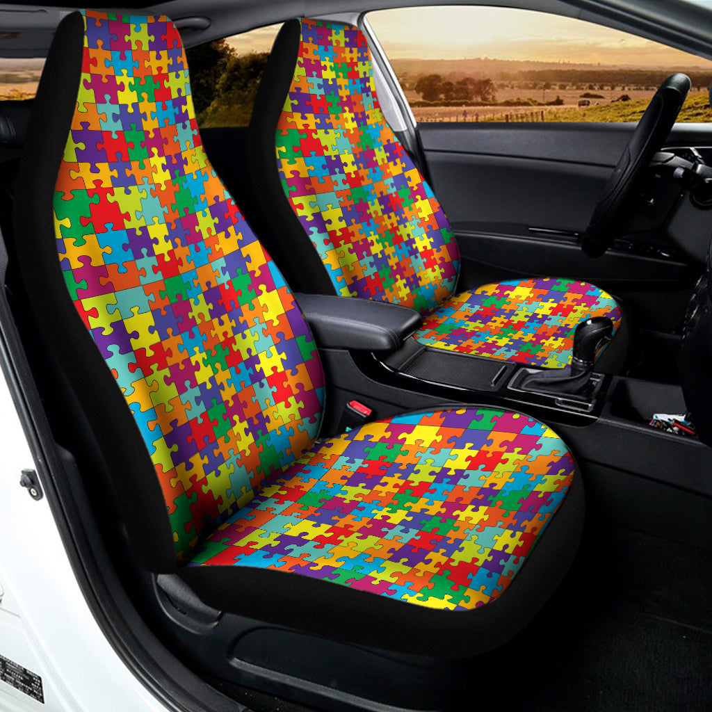 Colorful Autism Awareness Puzzle Print Universal Fit Car Seat Covers