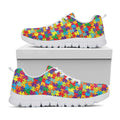 Colorful Autism Awareness Puzzle Print White Running Shoes
