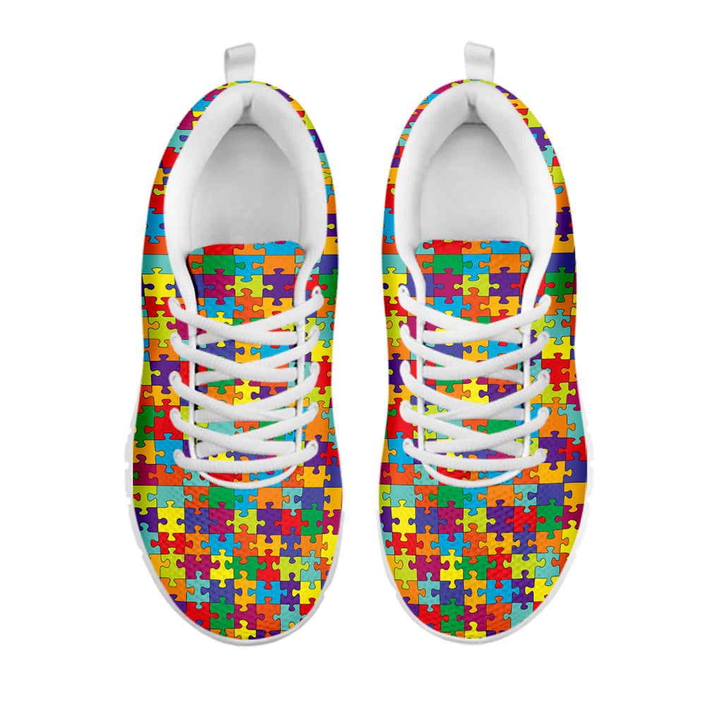 Colorful Autism Awareness Puzzle Print White Sneakers