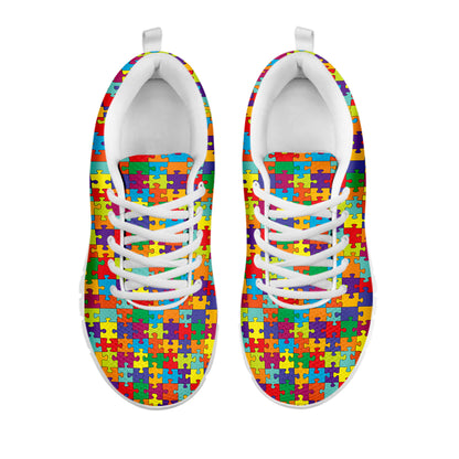 Colorful Autism Awareness Puzzle Print White Sneakers