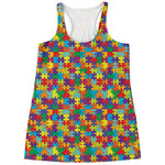 Colorful Autism Awareness Puzzle Print Women's Racerback Tank Top