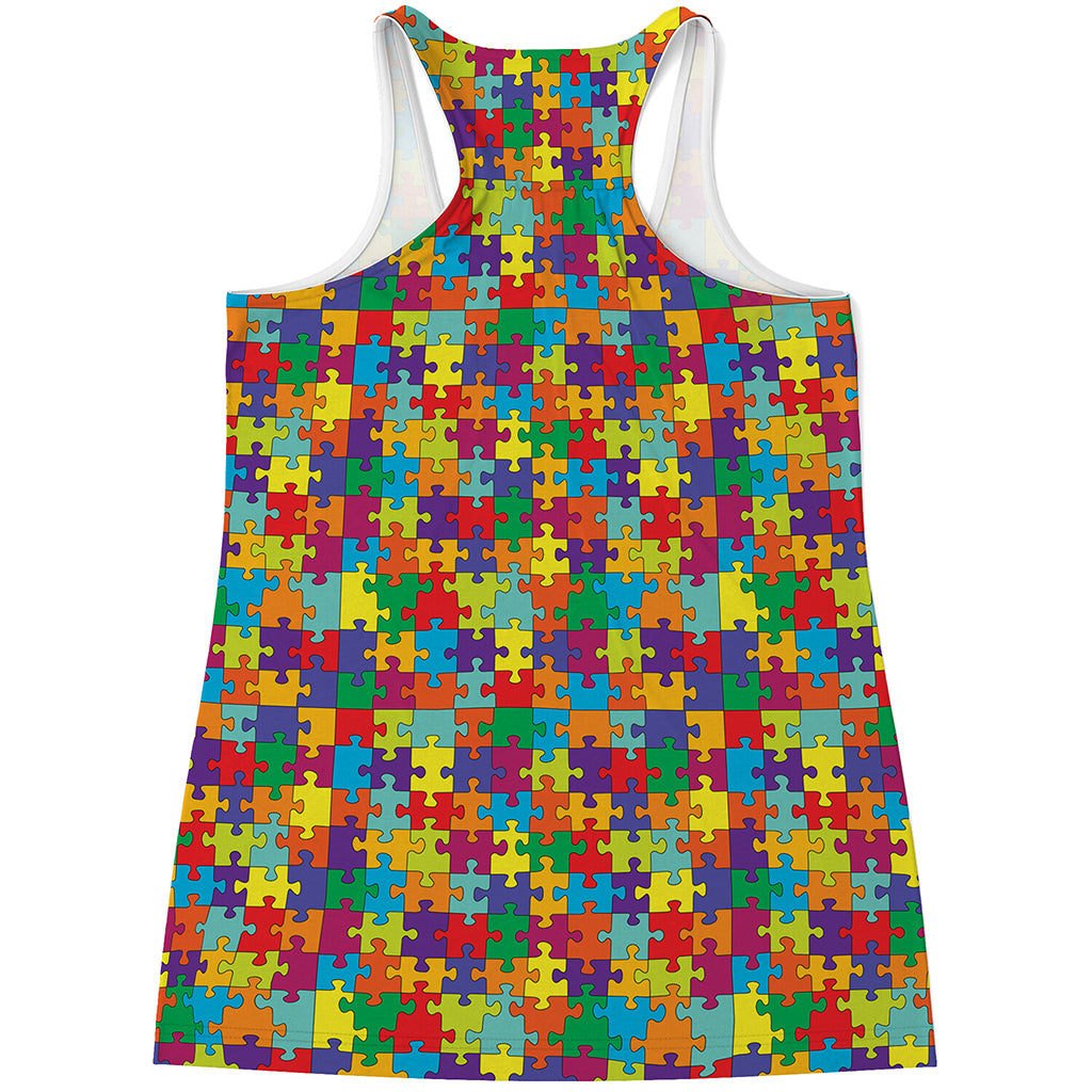Colorful Autism Awareness Puzzle Print Women's Racerback Tank Top