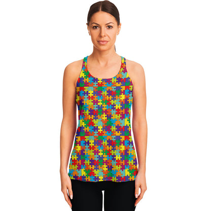 Colorful Autism Awareness Puzzle Print Women's Racerback Tank Top
