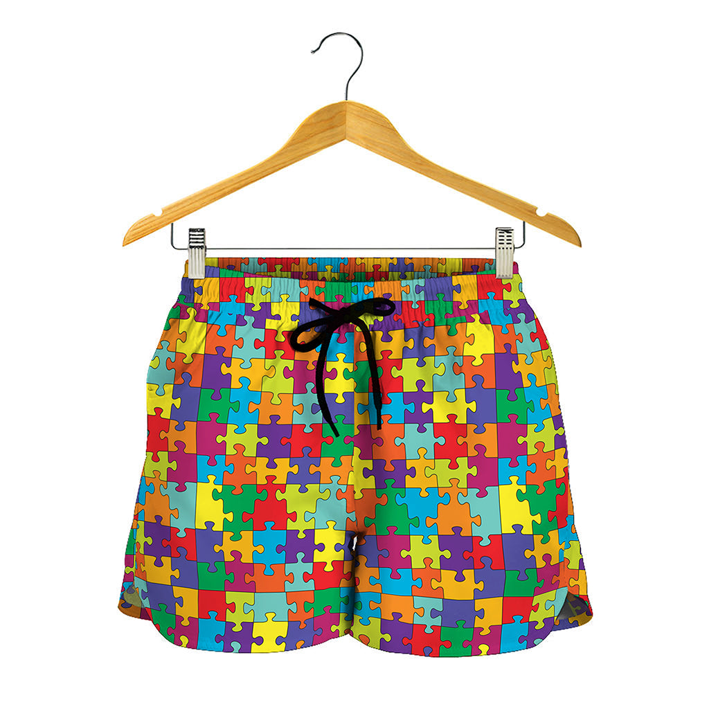 Colorful Autism Awareness Puzzle Print Women's Shorts